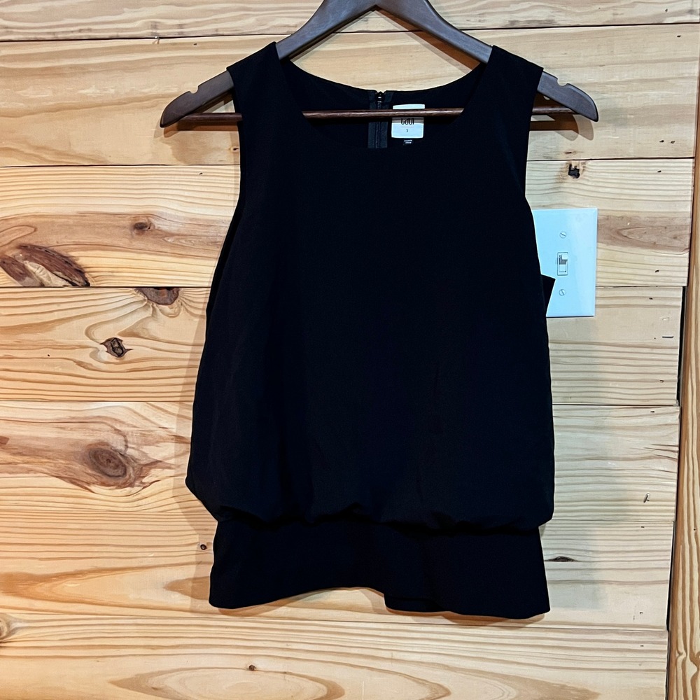 CAbi Black Indulgence Sleeveless Tank #5226 Banded Waist Blouson Women's Small
